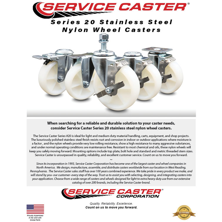 Service Caster SS Nylon Wheel Swivel Bolt Hole Caster Service Caster